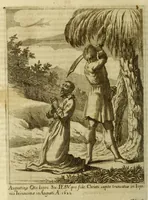 An illustration from Societas Jesu usque ad sanguinis et vitae profusionem militans, in Europa, Africa, Asia, et America, contra gentiles, Mahometanos, Judaeos, Haereticos, impios, pro Deo, fide, ecclesia, pietate. : Sive Vita, et mors eorum, qui ex Societate Jesu in causa fidei, & virtutis propugnatae, violentâ morte toto orbe sublati sunt. (1675)
