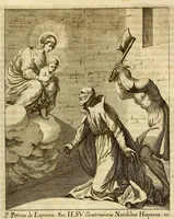 An illustration from Societas Jesu usque ad sanguinis et vitae profusionem militans, in Europa, Africa, Asia, et America, contra gentiles, Mahometanos, Judaeos, Haereticos, impios, pro Deo, fide, ecclesia, pietate. : Sive Vita, et mors eorum, qui ex Societate Jesu in causa fidei, & virtutis propugnatae, violentâ morte toto orbe sublati sunt. (1675)