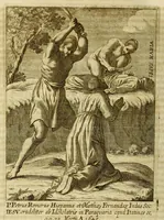 An illustration from Societas Jesu usque ad sanguinis et vitae profusionem militans, in Europa, Africa, Asia, et America, contra gentiles, Mahometanos, Judaeos, Haereticos, impios, pro Deo, fide, ecclesia, pietate. : Sive Vita, et mors eorum, qui ex Societate Jesu in causa fidei, & virtutis propugnatae, violentâ morte toto orbe sublati sunt. (1675)