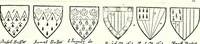 An illustration from Some feudal coats of arms and others, illustrated with 2,000 zinco etchings from the Bayear tapestry, Greek vases, seals, tiles, effigies, brasses and heralcic rolls. Some chart pedigrees (1902)