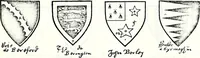 An illustration from Some feudal coats of arms and others, illustrated with 2,000 zinco etchings from the Bayear tapestry, Greek vases, seals, tiles, effigies, brasses and heralcic rolls. Some chart pedigrees (1902)