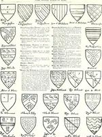 An illustration from Some feudal coats of arms and others, illustrated with 2,000 zinco etchings from the Bayear tapestry, Greek vases, seals, tiles, effigies, brasses and heralcic rolls. Some chart pedigrees (1902)
