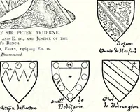 Picture 77 of 427 from Some feudal coats of arms and others, illustrated with 2,000 zinco etchings from the Bayear tapestry, Greek vases, seals, tiles, effigies, brasses and heralcic rolls. Some chart pedigrees (1902), leaf 130