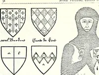 An illustration from Some feudal coats of arms and others, illustrated with 2,000 zinco etchings from the Bayear tapestry, Greek vases, seals, tiles, effigies, brasses and heralcic rolls. Some chart pedigrees (1902)