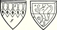 An illustration from Some feudal coats of arms and others, illustrated with 2,000 zinco etchings from the Bayear tapestry, Greek vases, seals, tiles, effigies, brasses and heralcic rolls. Some chart pedigrees (1902)
