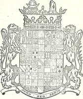 An illustration from Some feudal coats of arms and others, illustrated with 2,000 zinco etchings from the Bayear tapestry, Greek vases, seals, tiles, effigies, brasses and heralcic rolls. Some chart pedigrees (1902)