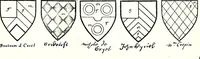An illustration from Some feudal coats of arms and others, illustrated with 2,000 zinco etchings from the Bayear tapestry, Greek vases, seals, tiles, effigies, brasses and heralcic rolls. Some chart pedigrees (1902)