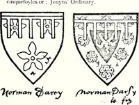 Picture 155 of 427 from Some feudal coats of arms and others, illustrated with 2,000 zinco etchings from the Bayear tapestry, Greek vases, seals, tiles, effigies, brasses and heralcic rolls. Some chart pedigrees (1902), leaf 206
