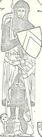 An illustration from Some feudal coats of arms and others, illustrated with 2,000 zinco etchings from the Bayear tapestry, Greek vases, seals, tiles, effigies, brasses and heralcic rolls. Some chart pedigrees (1902)