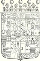 An illustration from Some feudal coats of arms and others, illustrated with 2,000 zinco etchings from the Bayear tapestry, Greek vases, seals, tiles, effigies, brasses and heralcic rolls. Some chart pedigrees (1902)