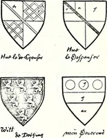 Picture 168 of 427 from Some feudal coats of arms and others, illustrated with 2,000 zinco etchings from the Bayear tapestry, Greek vases, seals, tiles, effigies, brasses and heralcic rolls. Some chart pedigrees (1902), leaf 218