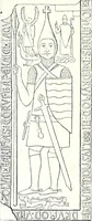 An illustration from Some feudal coats of arms and others, illustrated with 2,000 zinco etchings from the Bayear tapestry, Greek vases, seals, tiles, effigies, brasses and heralcic rolls. Some chart pedigrees (1902)