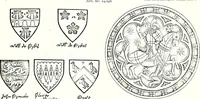 An illustration from Some feudal coats of arms and others, illustrated with 2,000 zinco etchings from the Bayear tapestry, Greek vases, seals, tiles, effigies, brasses and heralcic rolls. Some chart pedigrees (1902)