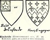 An illustration from Some feudal coats of arms and others, illustrated with 2,000 zinco etchings from the Bayear tapestry, Greek vases, seals, tiles, effigies, brasses and heralcic rolls. Some chart pedigrees (1902)