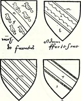 An illustration from Some feudal coats of arms and others, illustrated with 2,000 zinco etchings from the Bayear tapestry, Greek vases, seals, tiles, effigies, brasses and heralcic rolls. Some chart pedigrees (1902)