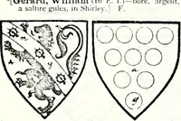 An illustration from Some feudal coats of arms and others, illustrated with 2,000 zinco etchings from the Bayear tapestry, Greek vases, seals, tiles, effigies, brasses and heralcic rolls. Some chart pedigrees (1902)