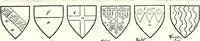 An illustration from Some feudal coats of arms and others, illustrated with 2,000 zinco etchings from the Bayear tapestry, Greek vases, seals, tiles, effigies, brasses and heralcic rolls. Some chart pedigrees (1902)