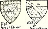 An illustration from Some feudal coats of arms and others, illustrated with 2,000 zinco etchings from the Bayear tapestry, Greek vases, seals, tiles, effigies, brasses and heralcic rolls. Some chart pedigrees (1902)