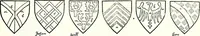 An illustration from Some feudal coats of arms and others, illustrated with 2,000 zinco etchings from the Bayear tapestry, Greek vases, seals, tiles, effigies, brasses and heralcic rolls. Some chart pedigrees (1902)