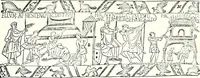An illustration from Some feudal coats of arms and others, illustrated with 2,000 zinco etchings from the Bayear tapestry, Greek vases, seals, tiles, effigies, brasses and heralcic rolls. Some chart pedigrees (1902)