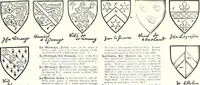 An illustration from Some feudal coats of arms and others, illustrated with 2,000 zinco etchings from the Bayear tapestry, Greek vases, seals, tiles, effigies, brasses and heralcic rolls. Some chart pedigrees (1902)