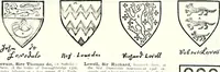 An illustration from Some feudal coats of arms and others, illustrated with 2,000 zinco etchings from the Bayear tapestry, Greek vases, seals, tiles, effigies, brasses and heralcic rolls. Some chart pedigrees (1902)