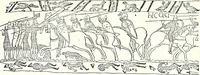 An illustration from Some feudal coats of arms and others, illustrated with 2,000 zinco etchings from the Bayear tapestry, Greek vases, seals, tiles, effigies, brasses and heralcic rolls. Some chart pedigrees (1902)