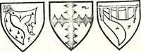 An illustration from Some feudal coats of arms and others, illustrated with 2,000 zinco etchings from the Bayear tapestry, Greek vases, seals, tiles, effigies, brasses and heralcic rolls. Some chart pedigrees (1902)