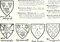 An illustration from Some feudal coats of arms and others, illustrated with 2,000 zinco etchings from the Bayear tapestry, Greek vases, seals, tiles, effigies, brasses and heralcic rolls. Some chart pedigrees (1902)