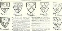 An illustration from Some feudal coats of arms and others, illustrated with 2,000 zinco etchings from the Bayear tapestry, Greek vases, seals, tiles, effigies, brasses and heralcic rolls. Some chart pedigrees (1902)