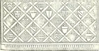 An illustration from Some feudal coats of arms and others, illustrated with 2,000 zinco etchings from the Bayear tapestry, Greek vases, seals, tiles, effigies, brasses and heralcic rolls. Some chart pedigrees (1902)