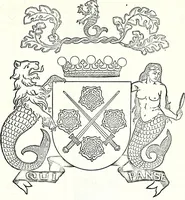 An illustration from Some feudal coats of arms and others, illustrated with 2,000 zinco etchings from the Bayear tapestry, Greek vases, seals, tiles, effigies, brasses and heralcic rolls. Some chart pedigrees (1902)