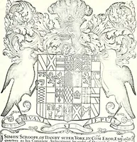 An illustration from Some feudal coats of arms and others, illustrated with 2,000 zinco etchings from the Bayear tapestry, Greek vases, seals, tiles, effigies, brasses and heralcic rolls. Some chart pedigrees (1902)