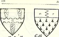 An illustration from Some feudal coats of arms and others, illustrated with 2,000 zinco etchings from the Bayear tapestry, Greek vases, seals, tiles, effigies, brasses and heralcic rolls. Some chart pedigrees (1902)