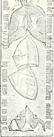 An illustration from Some feudal coats of arms and others, illustrated with 2,000 zinco etchings from the Bayear tapestry, Greek vases, seals, tiles, effigies, brasses and heralcic rolls. Some chart pedigrees (1902)