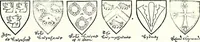 An illustration from Some feudal coats of arms and others, illustrated with 2,000 zinco etchings from the Bayear tapestry, Greek vases, seals, tiles, effigies, brasses and heralcic rolls. Some chart pedigrees (1902)