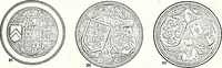 An illustration from Some feudal coats of arms and others, illustrated with 2,000 zinco etchings from the Bayear tapestry, Greek vases, seals, tiles, effigies, brasses and heralcic rolls. Some chart pedigrees (1902)