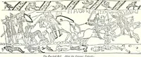An illustration from Some feudal coats of arms and others, illustrated with 2,000 zinco etchings from the Bayear tapestry, Greek vases, seals, tiles, effigies, brasses and heralcic rolls. Some chart pedigrees (1902)