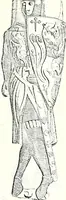 An illustration from Some feudal coats of arms and others, illustrated with 2,000 zinco etchings from the Bayear tapestry, Greek vases, seals, tiles, effigies, brasses and heralcic rolls. Some chart pedigrees (1902)