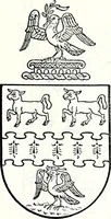 An illustration from Some feudal coats of arms and others, illustrated with 2,000 zinco etchings from the Bayear tapestry, Greek vases, seals, tiles, effigies, brasses and heralcic rolls. Some chart pedigrees (1902)