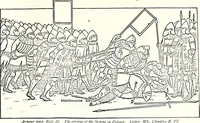 An illustration from Some feudal coats of arms and others, illustrated with 2,000 zinco etchings from the Bayear tapestry, Greek vases, seals, tiles, effigies, brasses and heralcic rolls. Some chart pedigrees (1902)