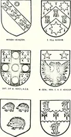 Picture 398 of 427 from Some feudal coats of arms and others, illustrated with 2,000 zinco etchings from the Bayear tapestry, Greek vases, seals, tiles, effigies, brasses and heralcic rolls. Some chart pedigrees (1902), leaf 536