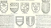 An illustration from Some feudal coats of arms and others, illustrated with 2,000 zinco etchings from the Bayear tapestry, Greek vases, seals, tiles, effigies, brasses and heralcic rolls. Some chart pedigrees (1902)