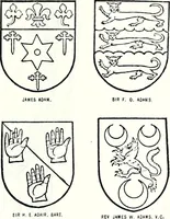 An illustration from Some feudal coats of arms and others, illustrated with 2,000 zinco etchings from the Bayear tapestry, Greek vases, seals, tiles, effigies, brasses and heralcic rolls. Some chart pedigrees (1902)