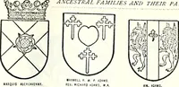 An illustration from Some feudal coats of arms and others, illustrated with 2,000 zinco etchings from the Bayear tapestry, Greek vases, seals, tiles, effigies, brasses and heralcic rolls. Some chart pedigrees (1902)