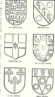 An illustration from Some feudal coats of arms and others, illustrated with 2,000 zinco etchings from the Bayear tapestry, Greek vases, seals, tiles, effigies, brasses and heralcic rolls. Some chart pedigrees (1902)