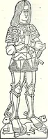 An illustration from Some feudal coats of arms and others, illustrated with 2,000 zinco etchings from the Bayear tapestry, Greek vases, seals, tiles, effigies, brasses and heralcic rolls. Some chart pedigrees (1902)