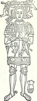 An illustration from Some feudal coats of arms and others, illustrated with 2,000 zinco etchings from the Bayear tapestry, Greek vases, seals, tiles, effigies, brasses and heralcic rolls. Some chart pedigrees (1902)