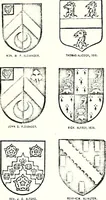 An illustration from Some feudal coats of arms and others, illustrated with 2,000 zinco etchings from the Bayear tapestry, Greek vases, seals, tiles, effigies, brasses and heralcic rolls. Some chart pedigrees (1902)
