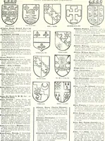 An illustration from Some feudal coats of arms and others, illustrated with 2,000 zinco etchings from the Bayear tapestry, Greek vases, seals, tiles, effigies, brasses and heralcic rolls. Some chart pedigrees (1902)